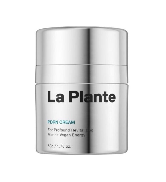 Срібляста баночка крему LA PLANTE PDRN Cream 50 g стоїть на білому фоні.