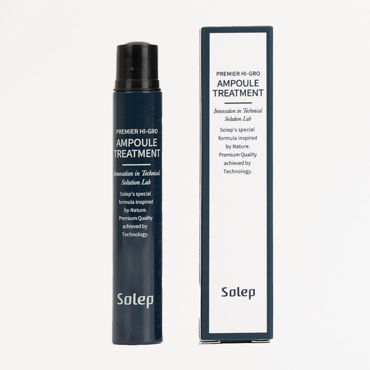 Синій стік засобу Solep (Miniature) Premier Hi-gro Ampoule Treatment разом з упаковкою стоїть на білому фоні.