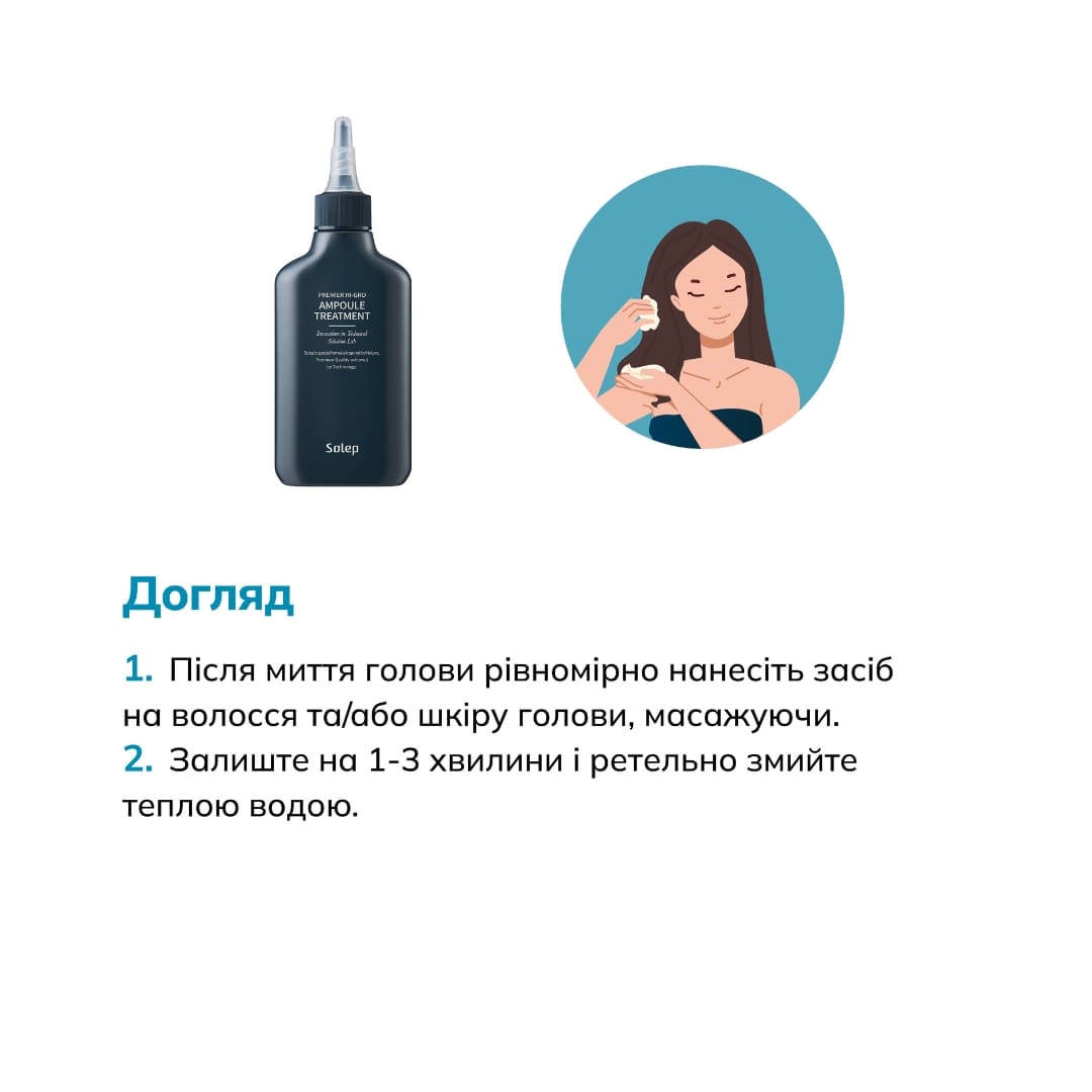 Картинка описує спосіб використання засобу Solep (Miniature) Premier Hi-gro Ampoule Treatment