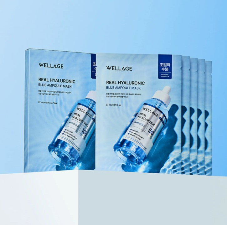 Wellage Зволожувальна тканинна маска з гіалуроновою кислотою, 27 мл/5 шт. – Wellage Real Hyaluronic Blue Ampoule Mask Sheet
