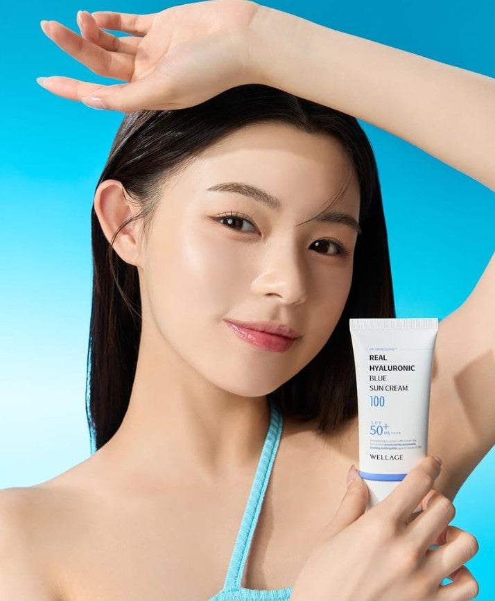 WELLAGE Сонцезахисний крем з гіалуроновою кислотою, 50 мл – WELLAGE Real Hyaluronic Blue Sun Cream 50+ PA++++