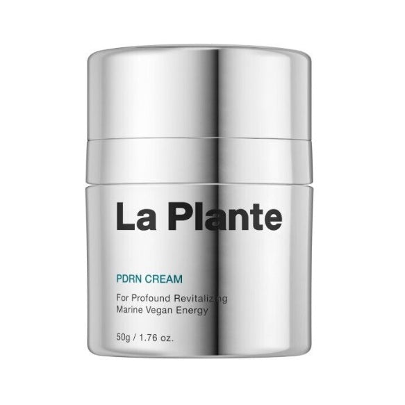Срібляста баночка крему LA PLANTE PDRN Cream 50 g стоїть на білому фоні.