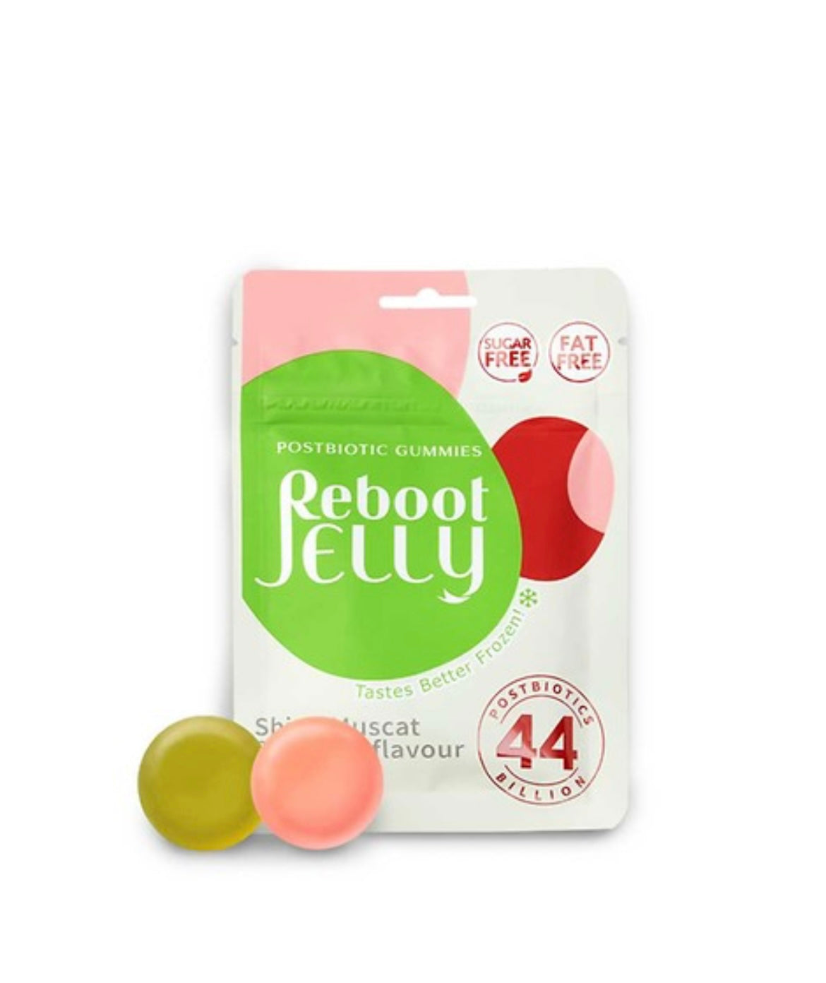 Пакетик пробіотичних жувальних цукерок REBOOT Probiotic Gummies Reboot Jelly на білому фоні.