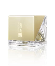 Напівпрозора, напівзолотиста баночка у вигляді куба крему Sur.Medic+ 24K Gold Caviar Repair Vital Cream стоїть на білому фоні.