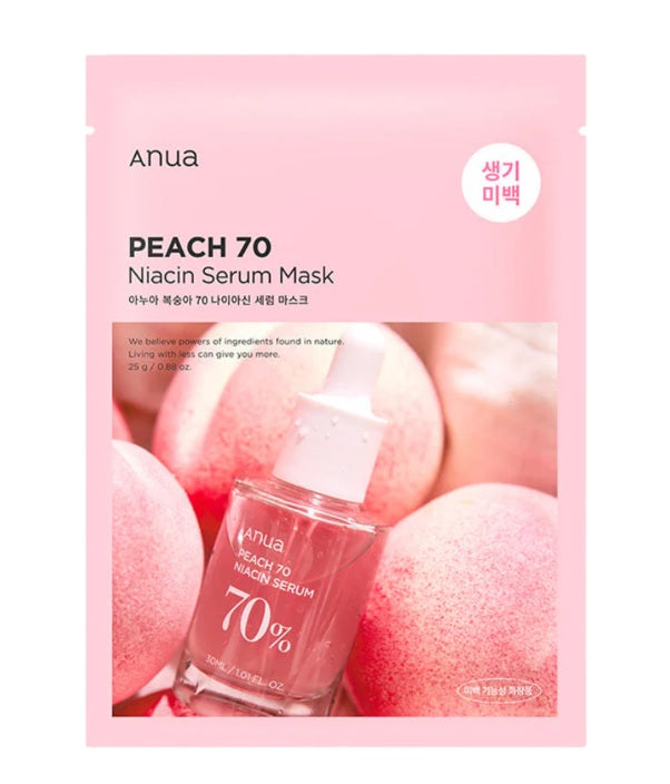 ANUA Peach 70 Niacin Serum Mask – освітлювальна тканинна маска з персиком та ніацинамідом