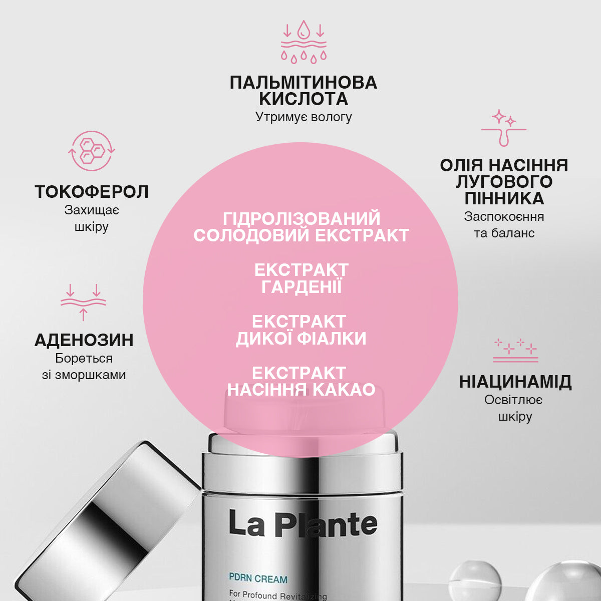 Крем LA PLANTE PDRN з тришаровою гіалуроновою кислотою для глибокого зволоження