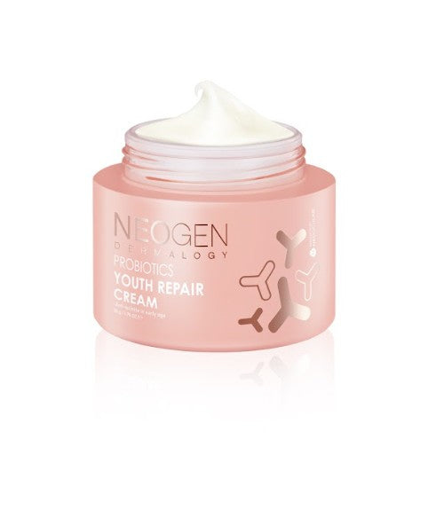 Відкрита банка крему Neogen Probiotics Youth Repair – густа поживна текстура для відновлення шкіри