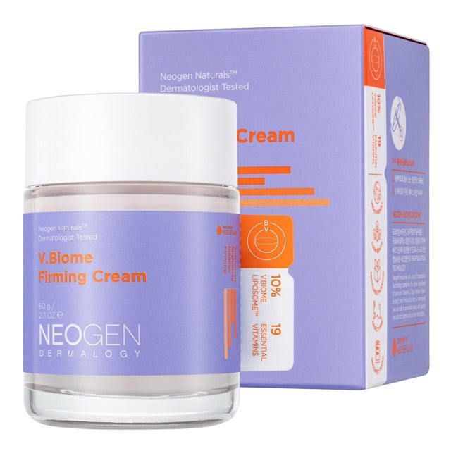 Упаковка крему Neogen V.Biome Firming Cream – банка й коробка, 19 вітамінів у складі
