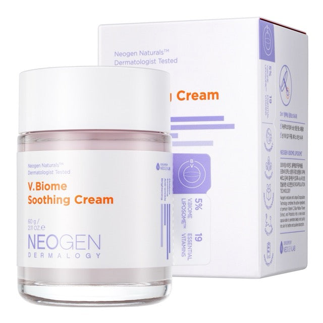 Упаковка крему Neogen V.Biome Soothing Cream – коробка й банка, тестовано дерматологами