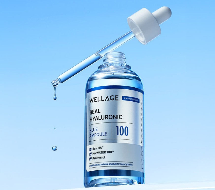 WELLAGE Real Hyaluronic Blue 100 Ampoule, 60 мл – зволожувальна ампула з гіалуроновою кислотою, Real HA™ і пантенолом